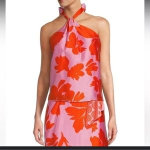 ANTONIO MELANI Pink and Red Floral Halter Top